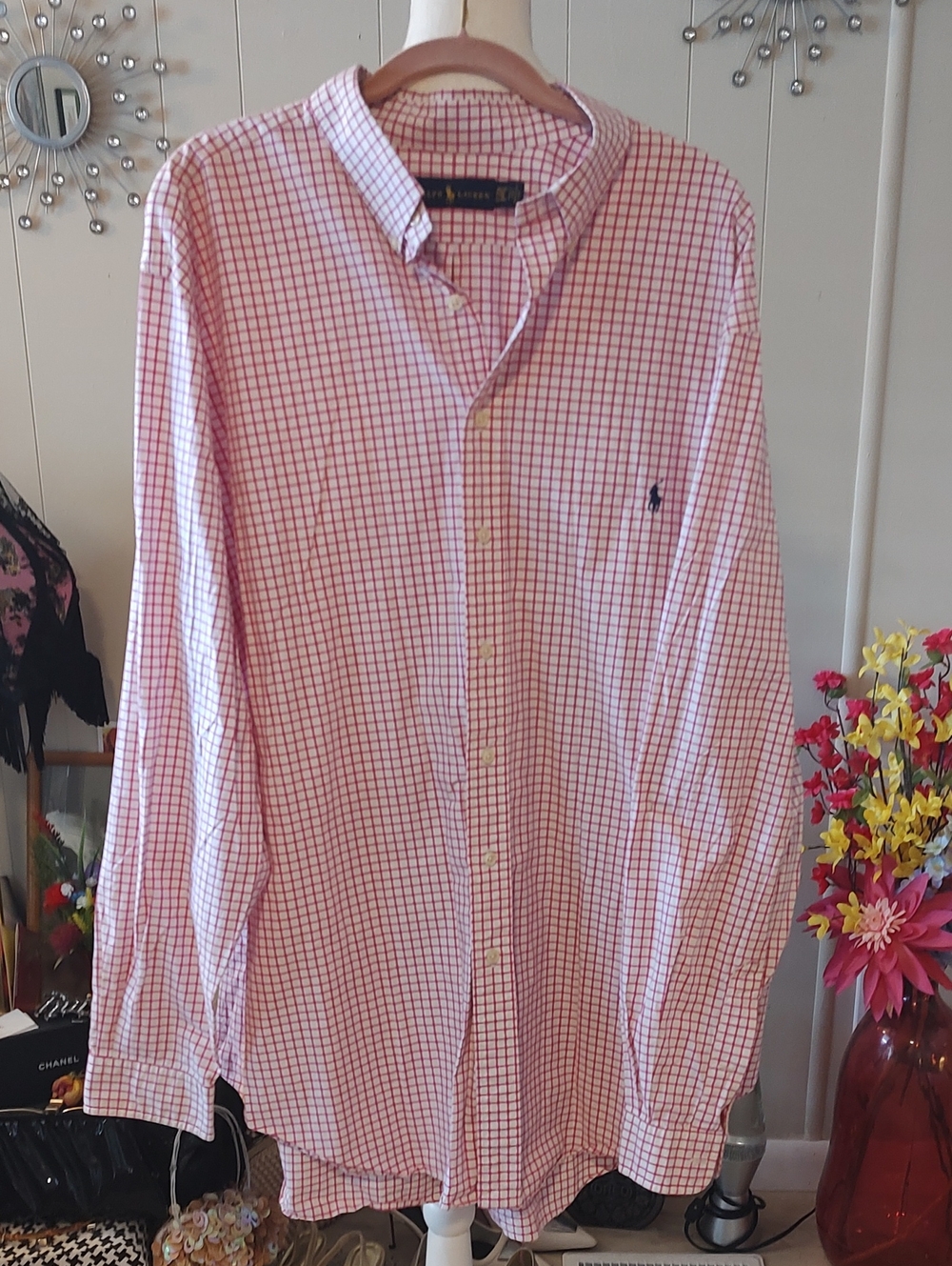 Polo Ralph Lauren Long Sleeve Button Down Shirt Red and White Check XXL Tall
